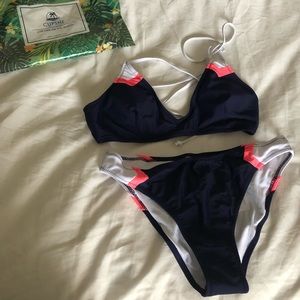 Cupshe Navy Sporty Lace Up Bikini Small